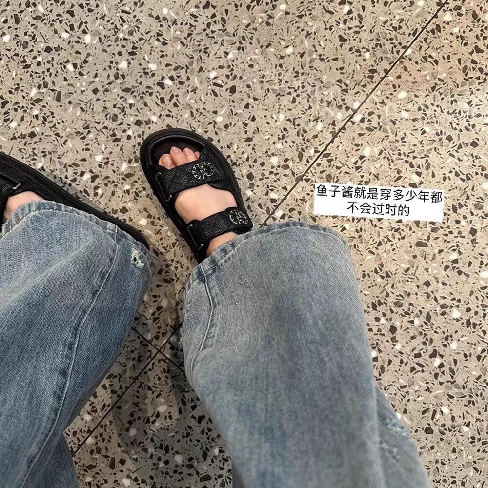 Su Yinyin Sandals 2025 Summer Women's Xiaoxiangfeng Velcro Versatile Casual Platform Roman Sandals Platform Sandals