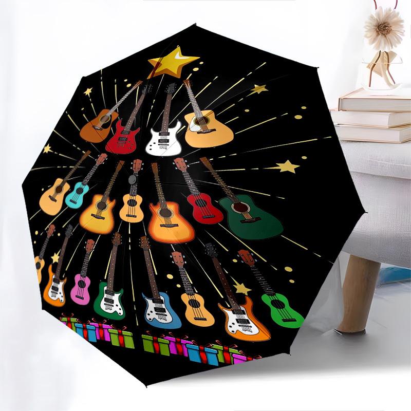 Guitar Christmas Tree- Automatic Umbrella,Suitable for Men and Women, Outdoor Accessories, Suitable for Birthdays 1013b