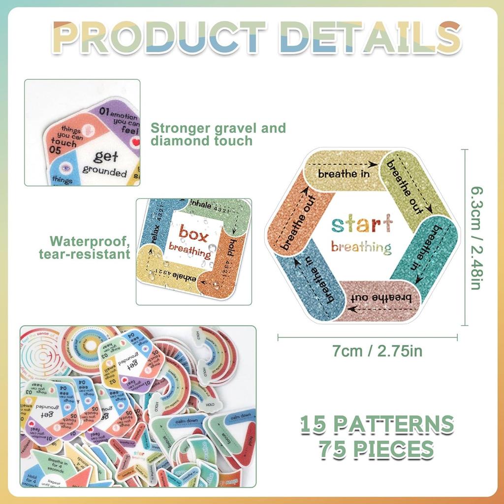 75Pcs Calm Stickers for Anxiety Sensory Textured Sensory Stickers Anti Stress Anxiety Relief Items Boho Calm Sticker Bulk Waterproof Fidget Adults