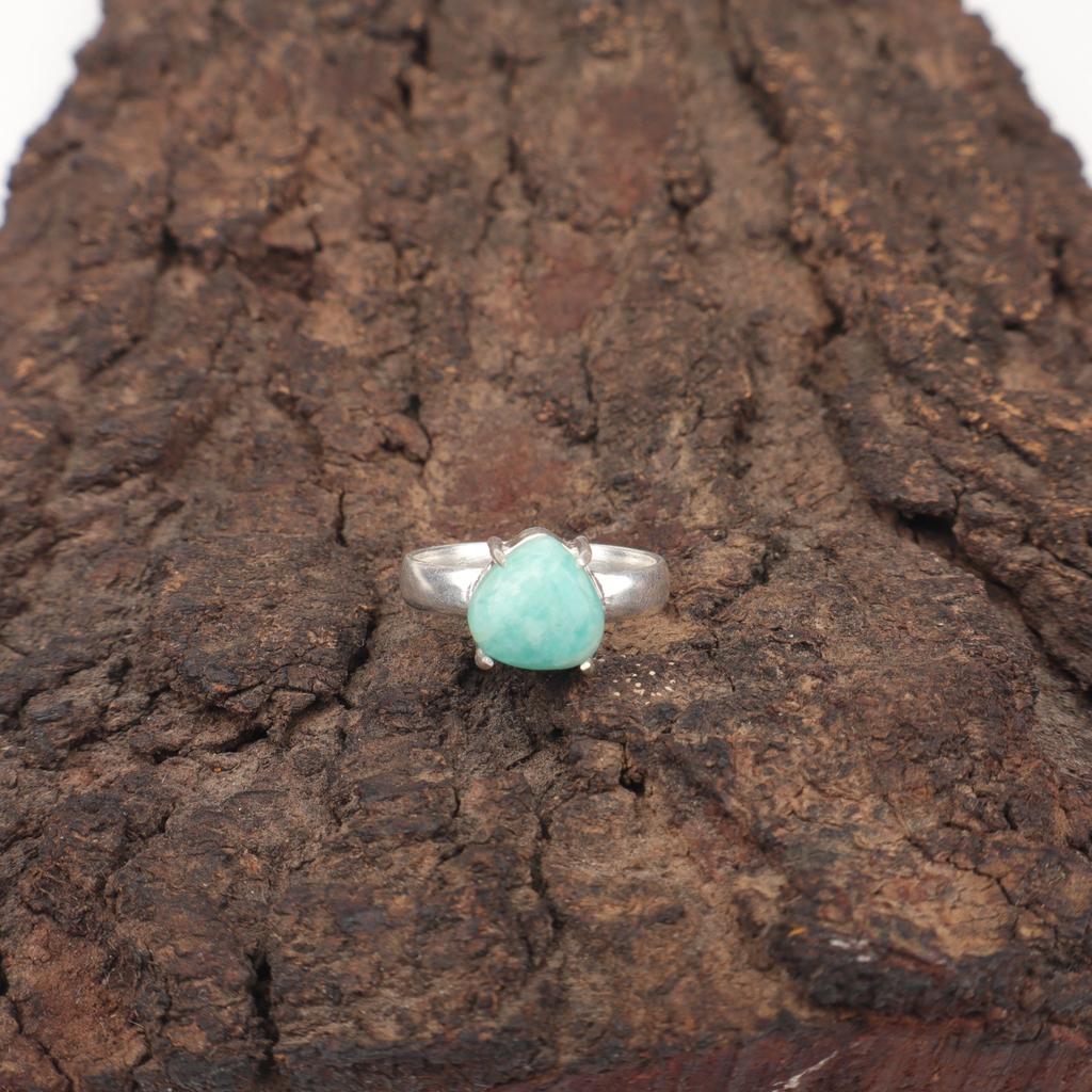 Amazonite Gemstone Sterling Silver Boho Stackable Heart Chakra Sisters Gift Ring RR-43-32