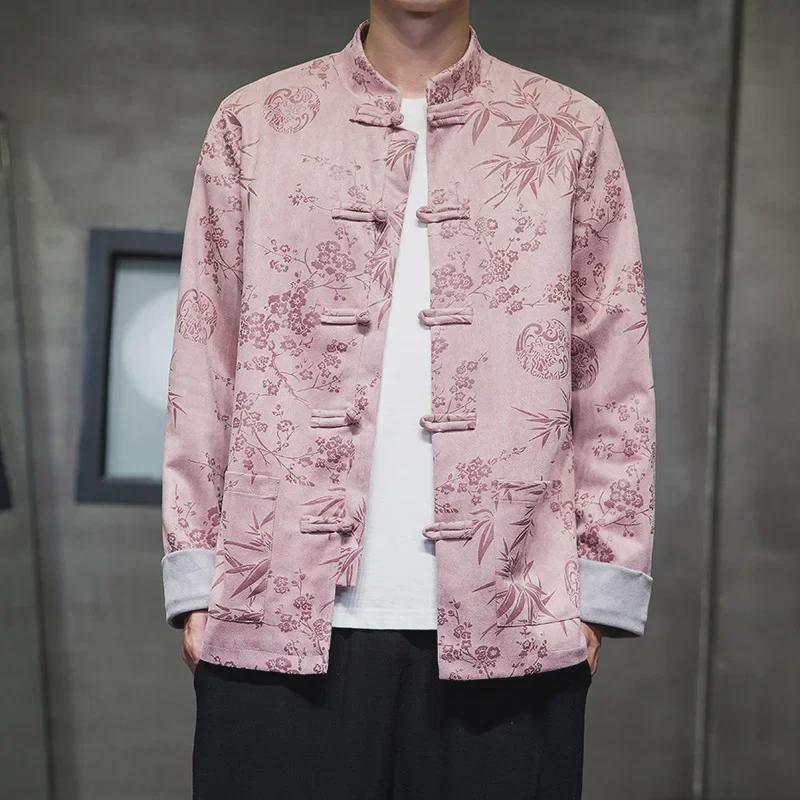 Men's Retro Deerskin Tang Suit Jacket with Hanfu Button Print