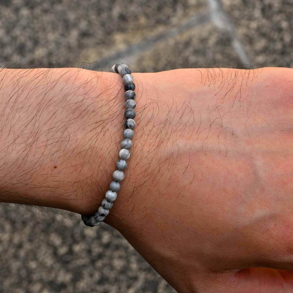 3 Stück Herren Perlenarmband, Vintage Schwarz Weiß Naturstein Perlen Verstellbares Armband, Cooles Schmuckgeschenk für Ihn