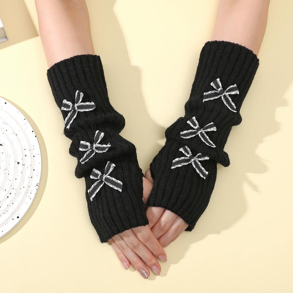 Botvotee Y2K Bow Fingerless Gloves Women - Long Knit Arm Warmers Slouchy Sleeves Edgy Cute Winter Warm Hands Free Gloves