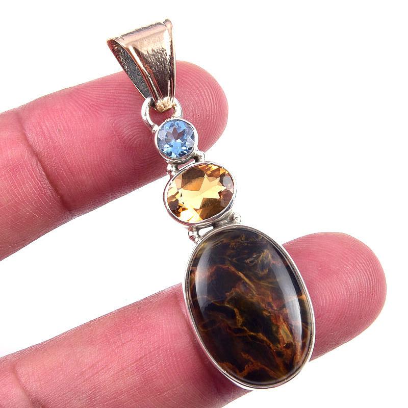 

Natural Pietersite,Citrine Gemstone 925 Solid Sterling Silver Pendant 2 O2M44