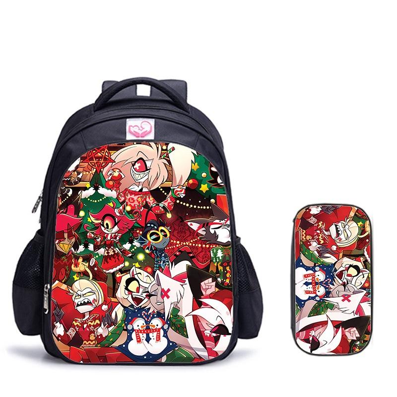 Happy Party Demon Character Two-Piece Set Spine Protection Decompression Shoulder Strap Large Capacity School Bag Pencil Case Combination