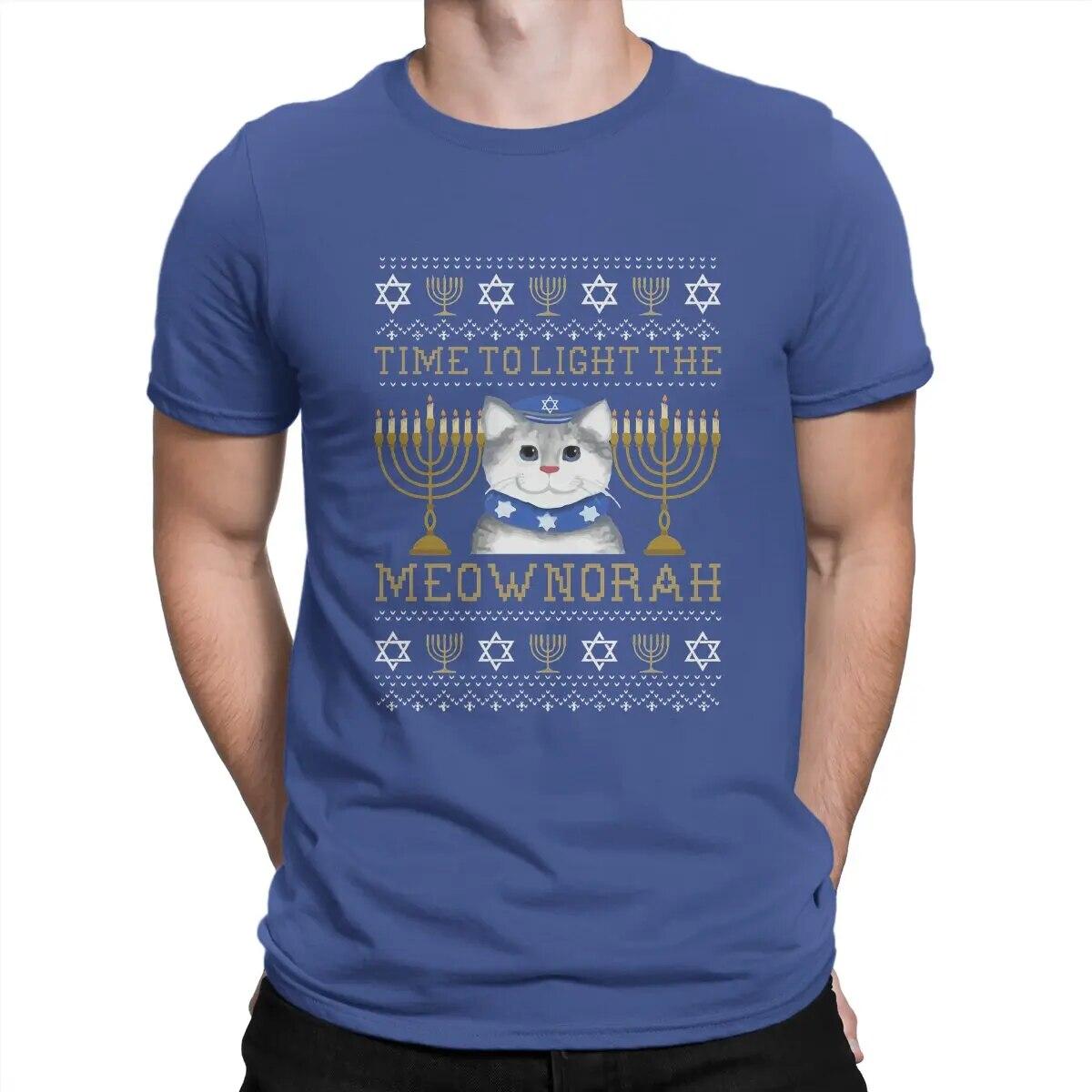

Еврейская футболка унисекс Light Unisex Light The Meownorah Jewish Cat Unisexorah Lover Отличительная футболка Harajuku Hipster для Хануки 3XL