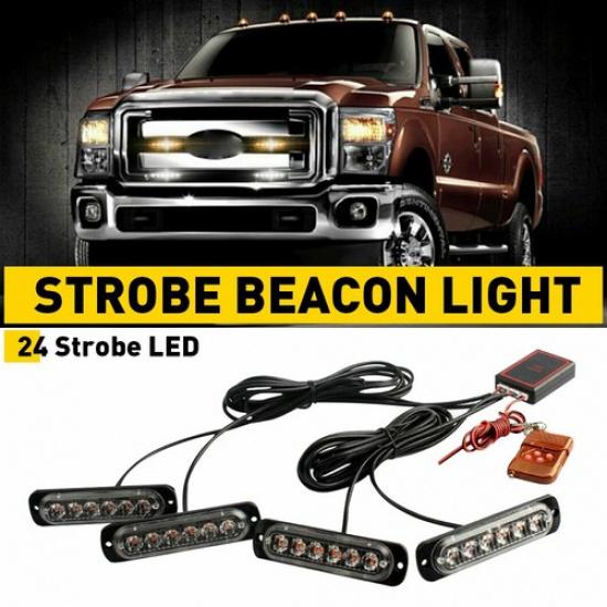 4 шт. Янтарный Белый 24 светодиода Автомобильный Стробоскоп Фонарь Аварийный Предупреждающий Фонарь на Панель 12 В
