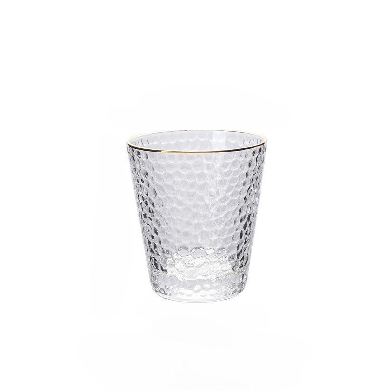 

1 шт. Золотой ободок, чеканный узор, креативный, высококлассный стакан для питья в столовой, простой прозрачный и изысканный стакан для сока 1pcs