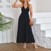 Dames Zomer Casual Effen Kleur V-Hals Hangende Hals Rugloos Koord Mouwloze Jurk Vrouwen