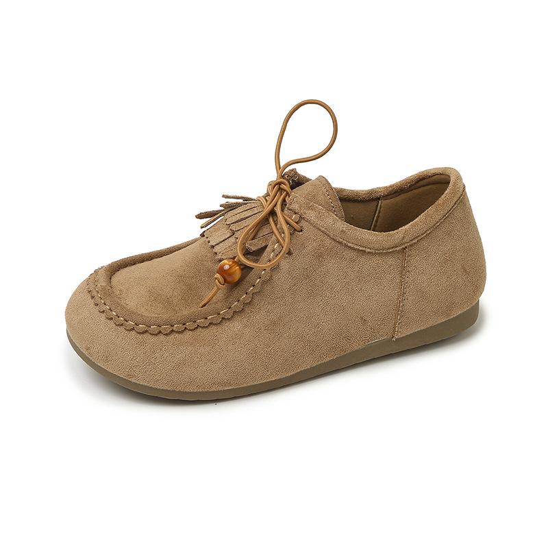 

Retro tassel beaded women s new lazy one-pedal flat casual kangaroo shoes 35 хаки
