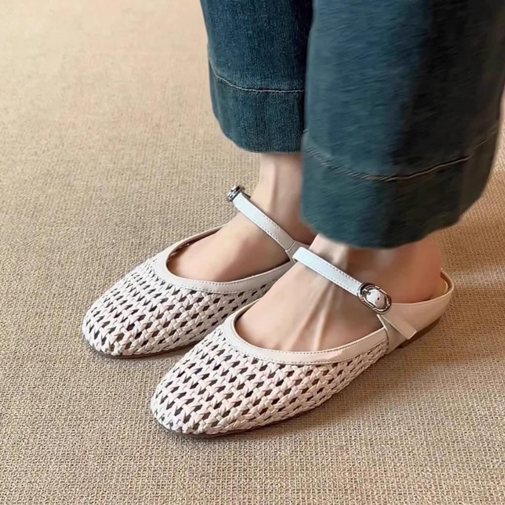Women Flats  Sandals Fishnet Ballet Woman Anti-slip Designer Mesh Mary Jane Shoes