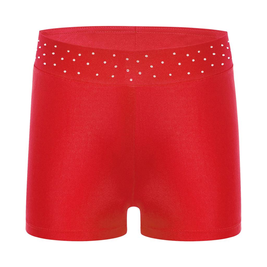 Girls Performance Shorts Sparkling Rhinestones Waistband Figure Skating Dance Gymnastics Bottom