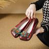 Spring, Summer and Autumn Casual Leather Women's Single Shoes, Flower Light Mouth Round Head Sole Heel Solid Color First Layer Cowhide