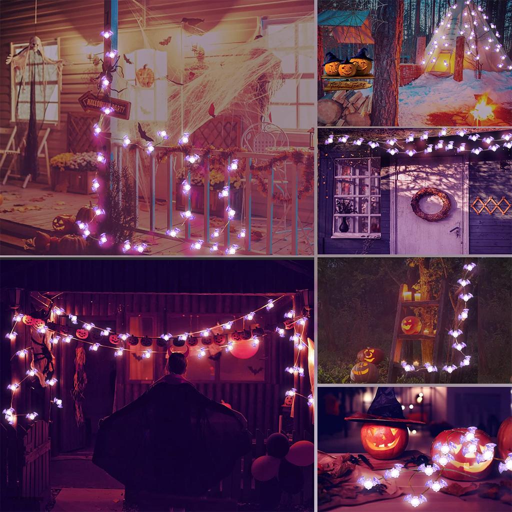 Xiaomi 1pc 20/30 LED Halloween Bat Copper Wire String Light Battery Powered Purple Bat Fairy Lamp For Home Bedroom Festival Party Decor