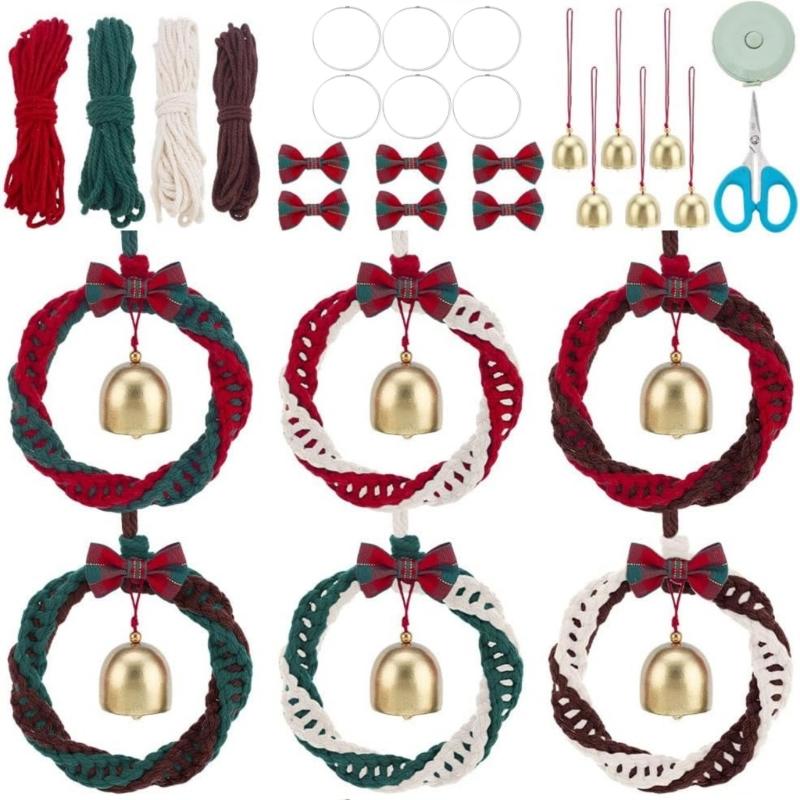 

6 Set DIY Macrames Christmas Wreath Kits Macrames Holiday Wreath for Christmas Tree Decors Macrames Hanging Ornament Gift 1