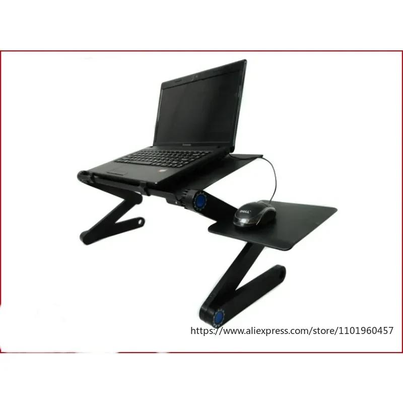 Aluminum Alloy Folding Computer Desk with Cooling Fan for Laptop Notebook Stand and Tablet Portable Bed Tray Table