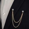 Men Suit Pin Rhinestone Decor Double Chains Anti-slip Dress-up Polished Coat Collar Pin Coat Brooch Adult Clothes Hats Bags Jewelry