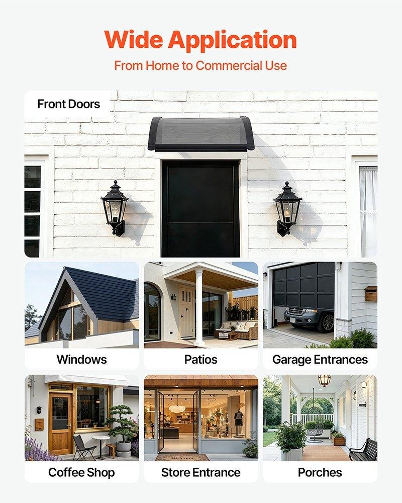 Awnings for Door Entrance, 24 X 24 In, Exterior Front Door Window Awnings with Drainage & ABS Bracket, Rain Snow Sun Protection, Overhang