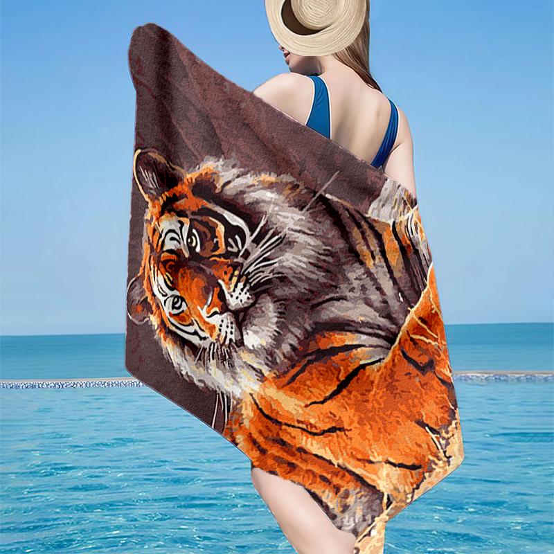 White Tiger Family Beach Towel, Super Soft Microfiber, Gift for Her/Him, Birthday, for Pool, Beach, Travel, Home Decor Fan gifts