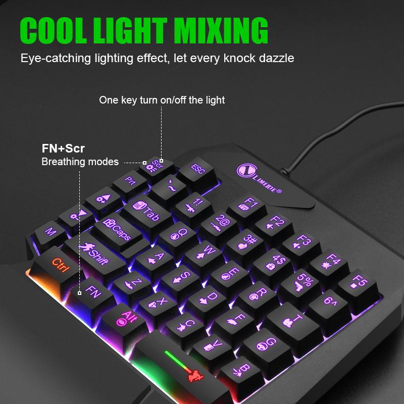 Limei GK103S Luminous One-Handed Gaming Keyboard & Mouse Adapter