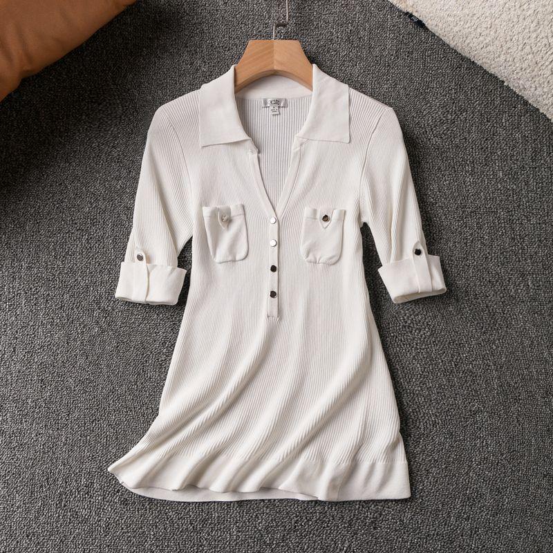 

Весна и Осень Экспортный K-стиль Новое поступление Молодежный Омолаживающий Универсальный Простой Отложной воротник Короткий рукав Вязаные топы White M