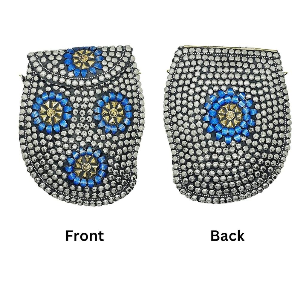 Silver Metal Beaded Ethnic Purse Girls Bridal Bag Cross Body Bag for women/Girl Party Clutch Metal Clutches Vintage Brass