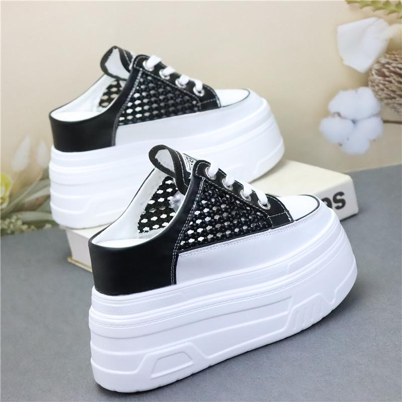 Fashion 10CM 12CM Air Mesh PU Synthetic Microfiber Leather Flats Women Sandals Slipper Chunky Sneakers Slippers Platform Wedge Shoes