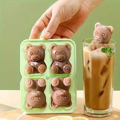 3D Teddy Bear Ice Cube Mold 4-Cavity Silicone Ice Cube Tray Non-stick Cute Ice Molds Washable Ice Cube Maker for Cocktail Whiskey Coffee Chocolate