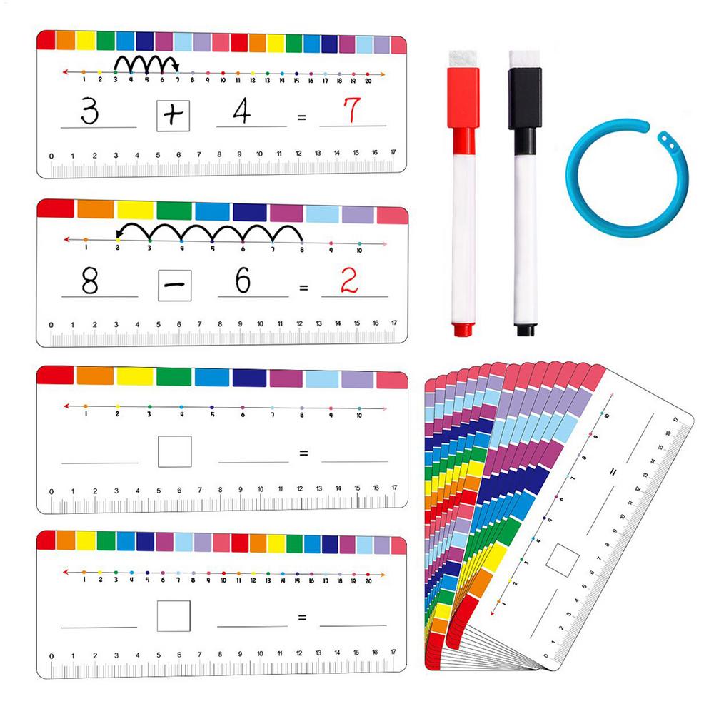 

Erasable Number Line Math Set Double-Sided Flash Cards with Storage Ring for Addition & Subtraction Learning at Home