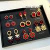 High-End Retro Red Flower Tassel Earrings: Luxurious Silver Needle Dangle Jewelry for Women