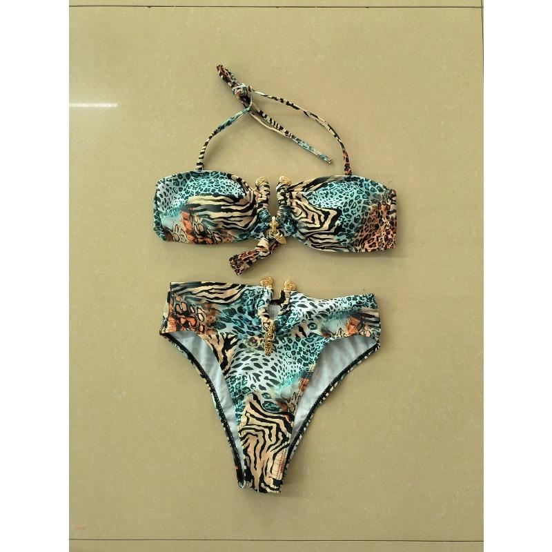 Sexy Bandeau Bikini 2026 Women Metal V Wire Zebra Tiger Print Push Up High Waist Swimsuit Beach Bathing Suit Two Piece Swimwear