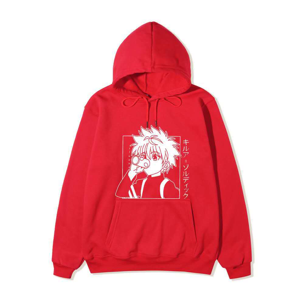 Hunter X Hunter Killua Drink Line Art Hoodie Japanese Text Black Anime Casual Hooded Pullover Sweatshirt