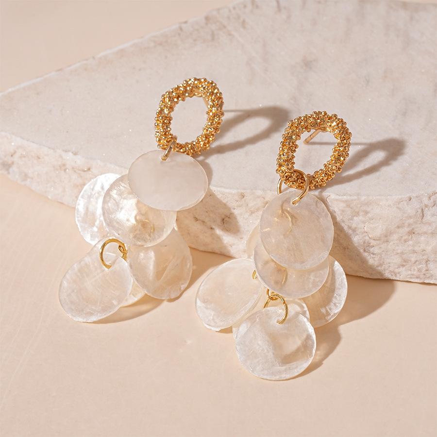 European and American round shell bow fringed earrings light luxury high-end studs fashion versatile earrings