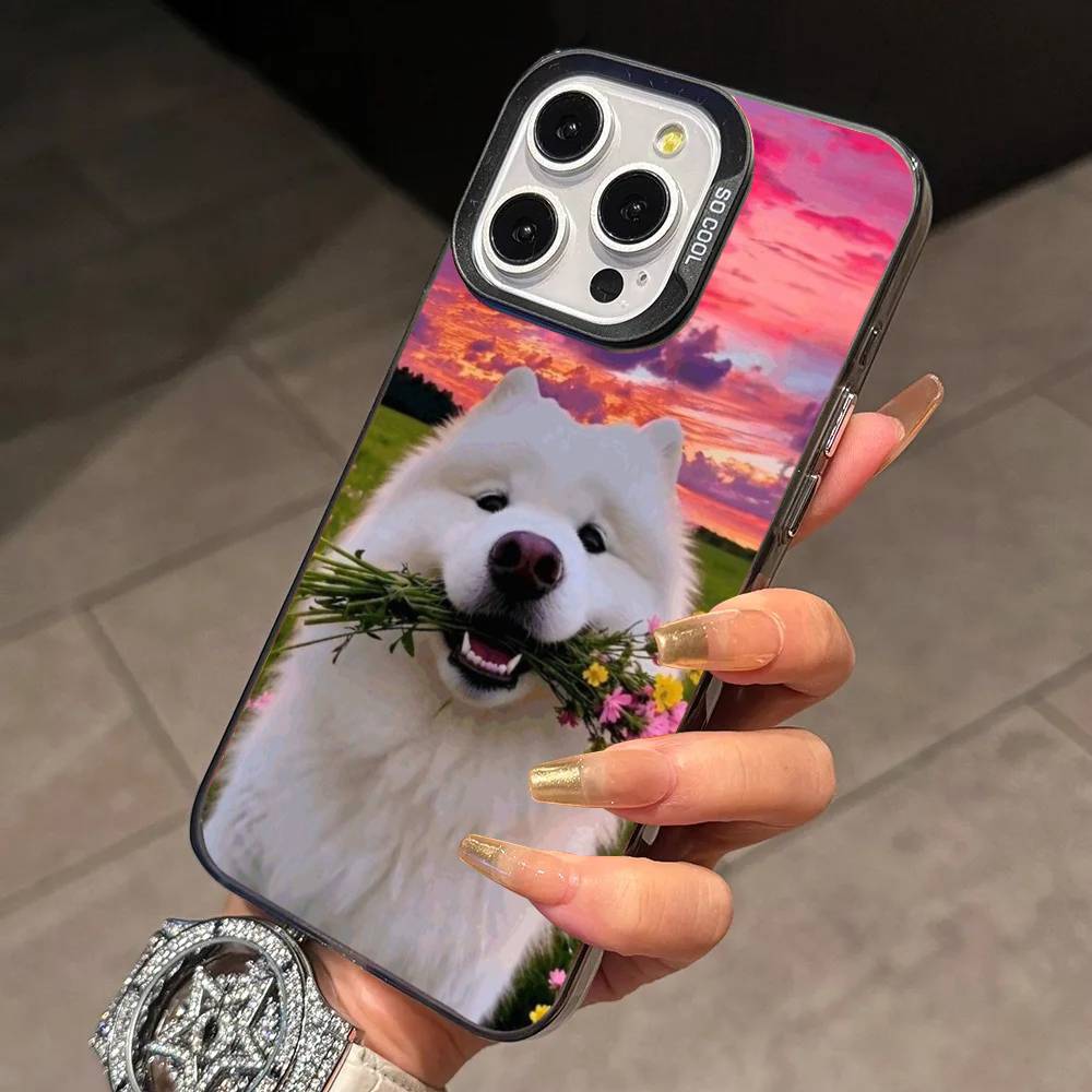 F-Funny Dog Phone Case For iPhone 17,16,15,14,13,12,11 Plus,Pro Max,XS,Colorful Silver Black Cover