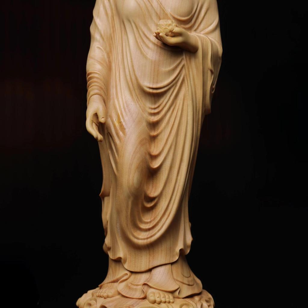 Solid Wood Carving Amitabha Buddha Figurine Room Decor Statue Sculpture Art Crafts Ornament Buddhist Supply Home Decoration