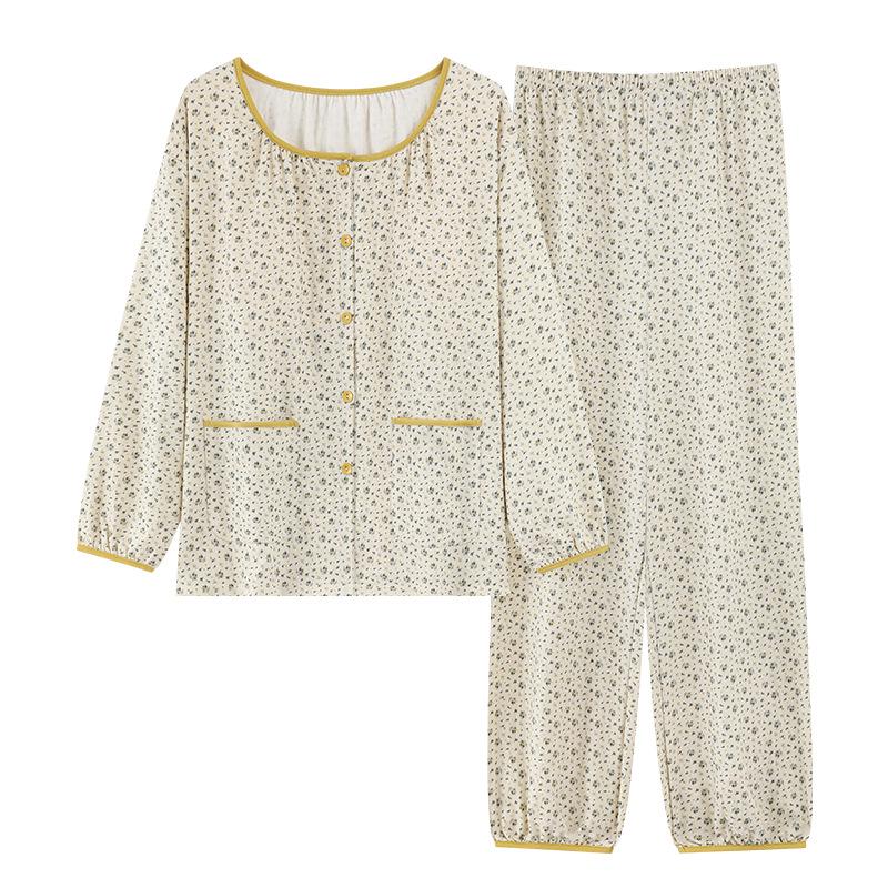 Women's Cloud Cotton Pajama Set with Chest Pads - Long Sleeve & Pants for Indoor/Outdoor Wear In Spring, Autumn, and Winter