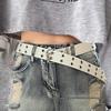 Women's White Leather Multi-Hole Wide Belt with Star Alloy Buckle