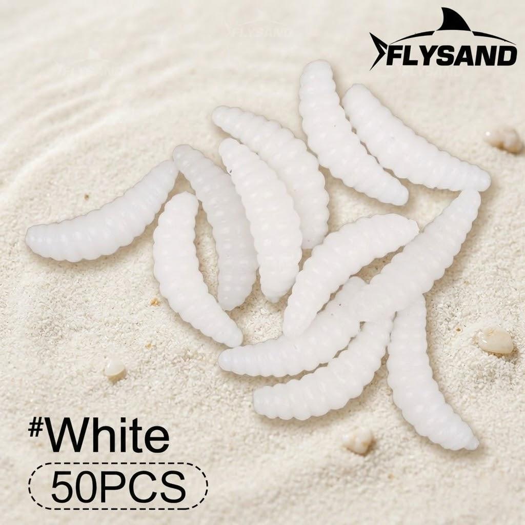 

50pcs 2cm Soft Fishing Lures Glow Worms Grub Baits Seven Colors Ocean River Tackle for Freshwater Saltwater Fishing белый