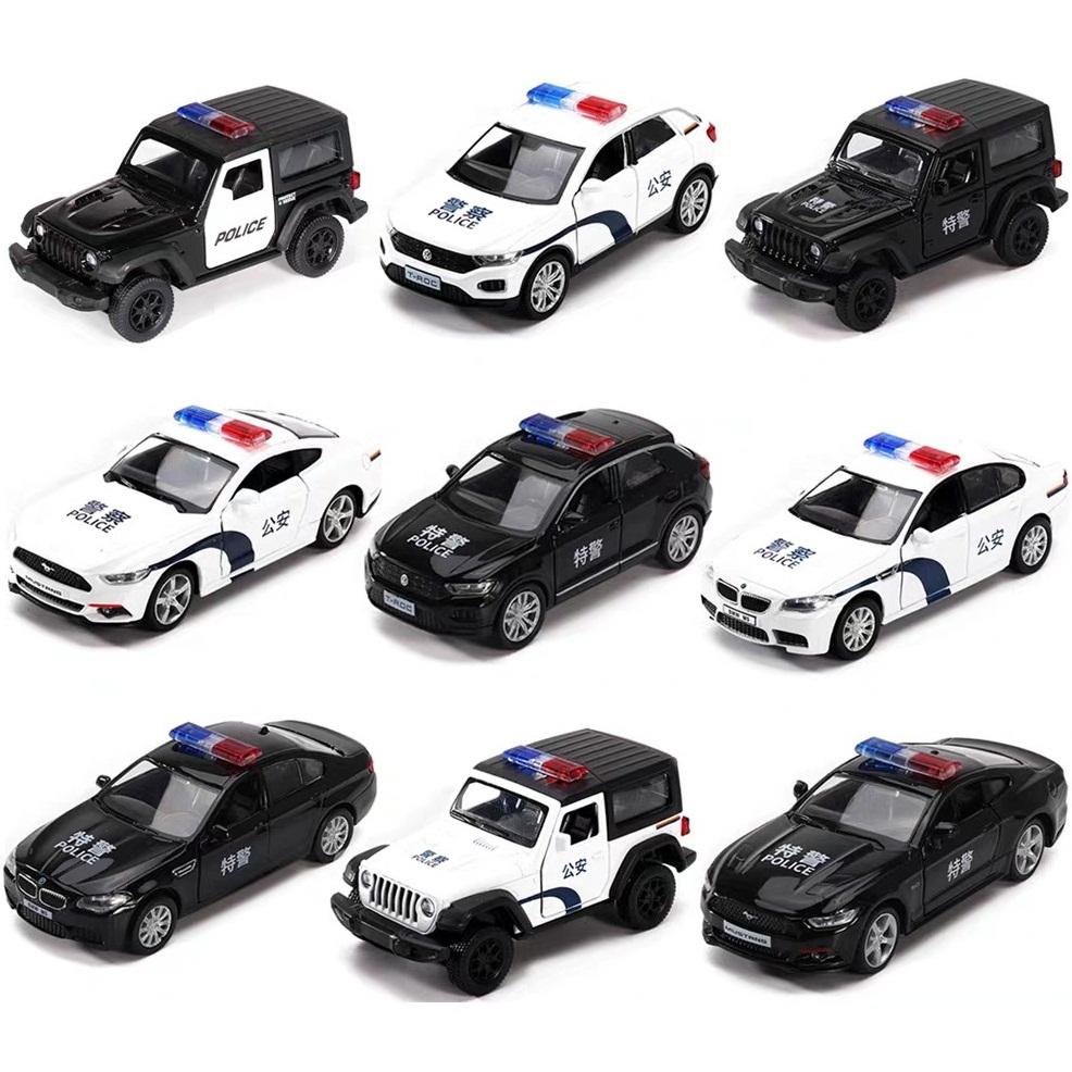 Chinese Police Car Series BMW M5 Ford Mustang VW T-ROC Jeep Wrangler Diecasts & Toy Vehicles 1:36 Alloy Model Pull Back Cars