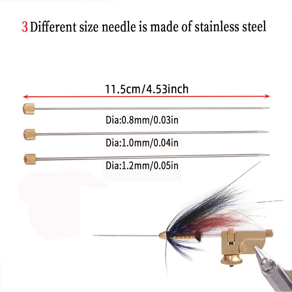 1Set Tube Fly Tying Tool Kit Brass & Stainless Steel Adapter with 3 Sizes Needles for Tube Flies Fits Fly Fishing Vise Jaws