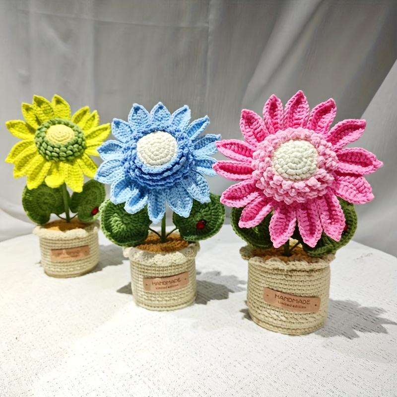 Handmade Crochet Knitted Sunflower Bouquet Creative Knitted Potted Plant Mini Cute Home Desktop Decorations Gifts for Lovers