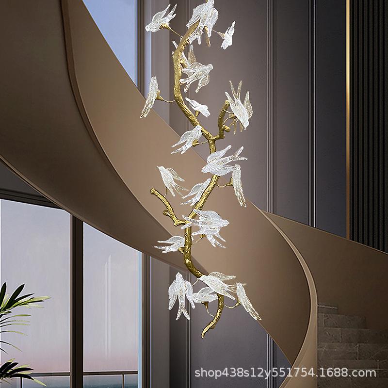 French Luxury Pendant Lights Resin Lamp Dining Room Villa Vintage Glass Bird Pendant Chandelier Tree Branch Decorations