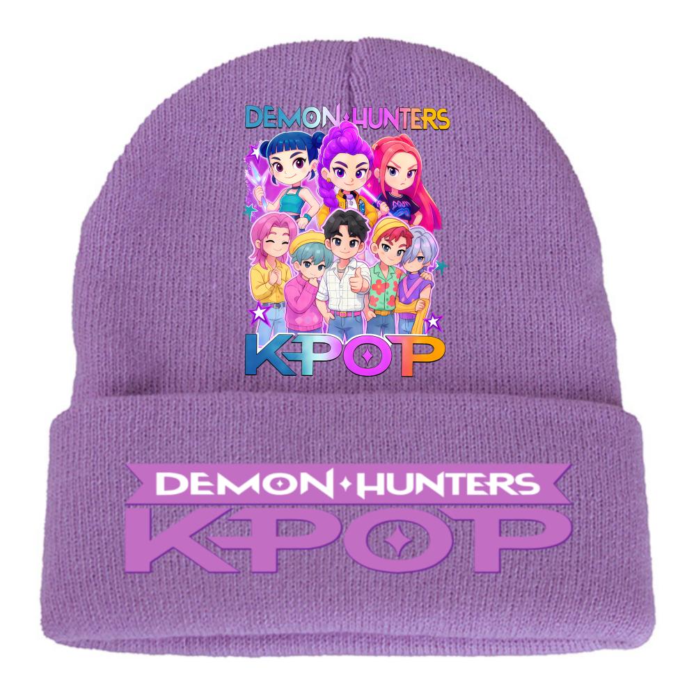 Kpop Demon Hunters Children Knit Beanie Cute And Charming Cartoon Printed Warm Cap Designed for Girls Fall Season Cold Season Outdoor Sports Birth
