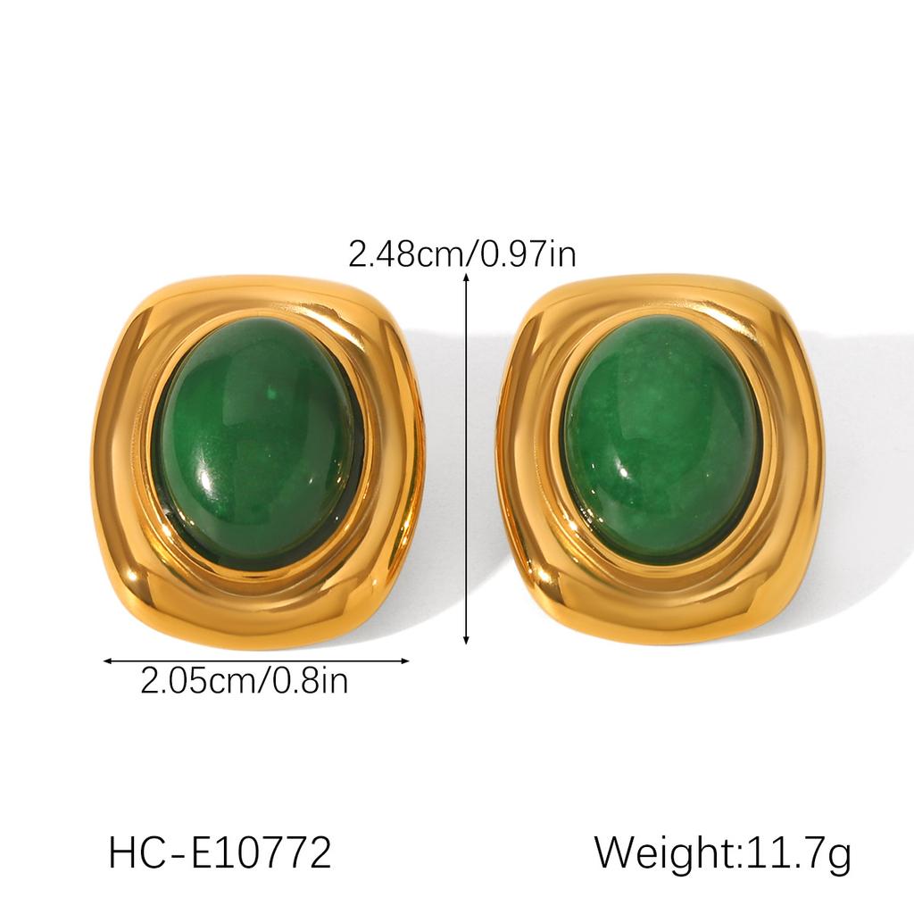 French Retro Court Style Inlaid Natural Stone Stud Earrings, Elegant Women's Earrings, 18K Gold Plated Titanium Steel Jewelry
