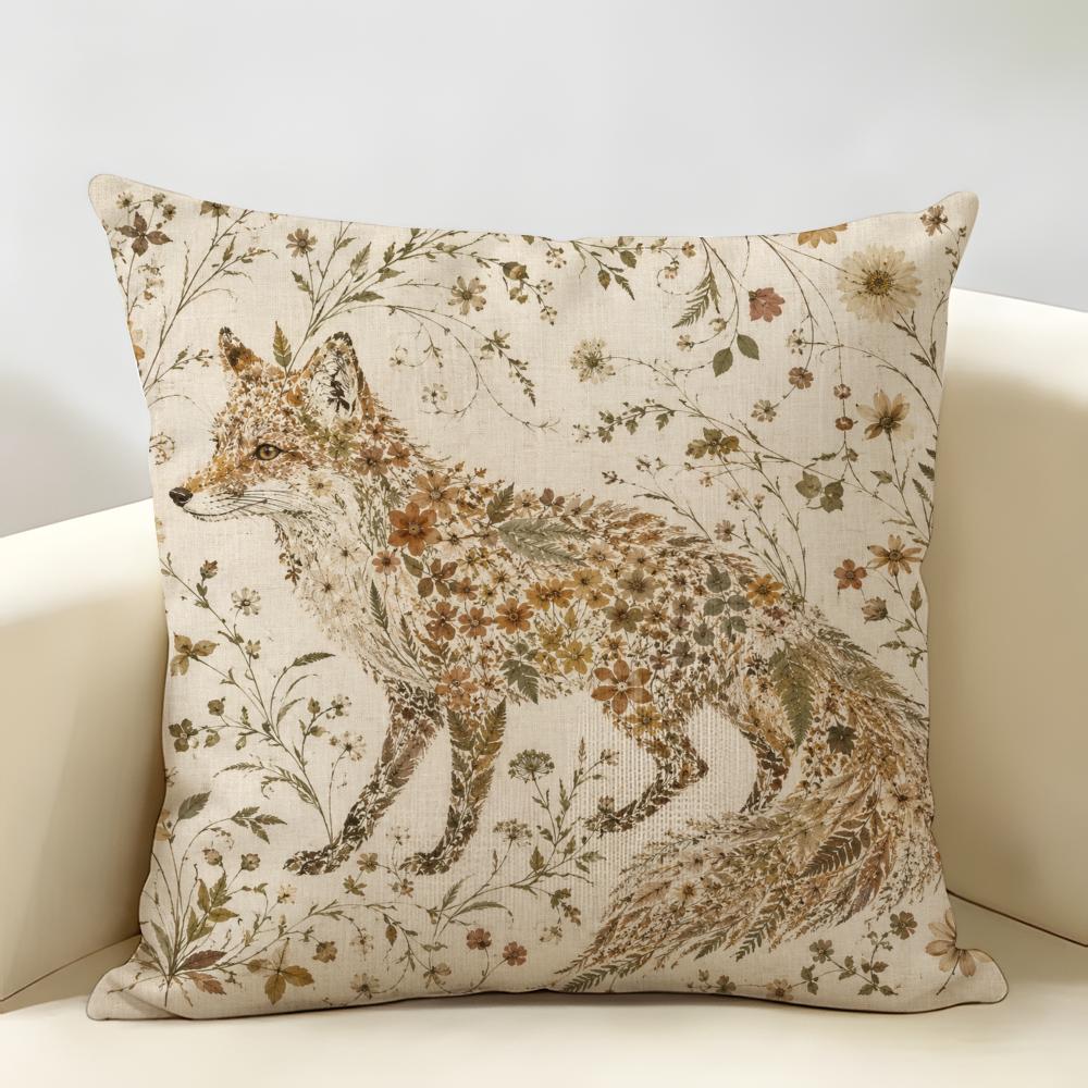 Retro Pattern Animals Flowers Cushion Cover Natural Linen Organic Fabric Double-Sided Printing Breathable Perfect For Home Decor