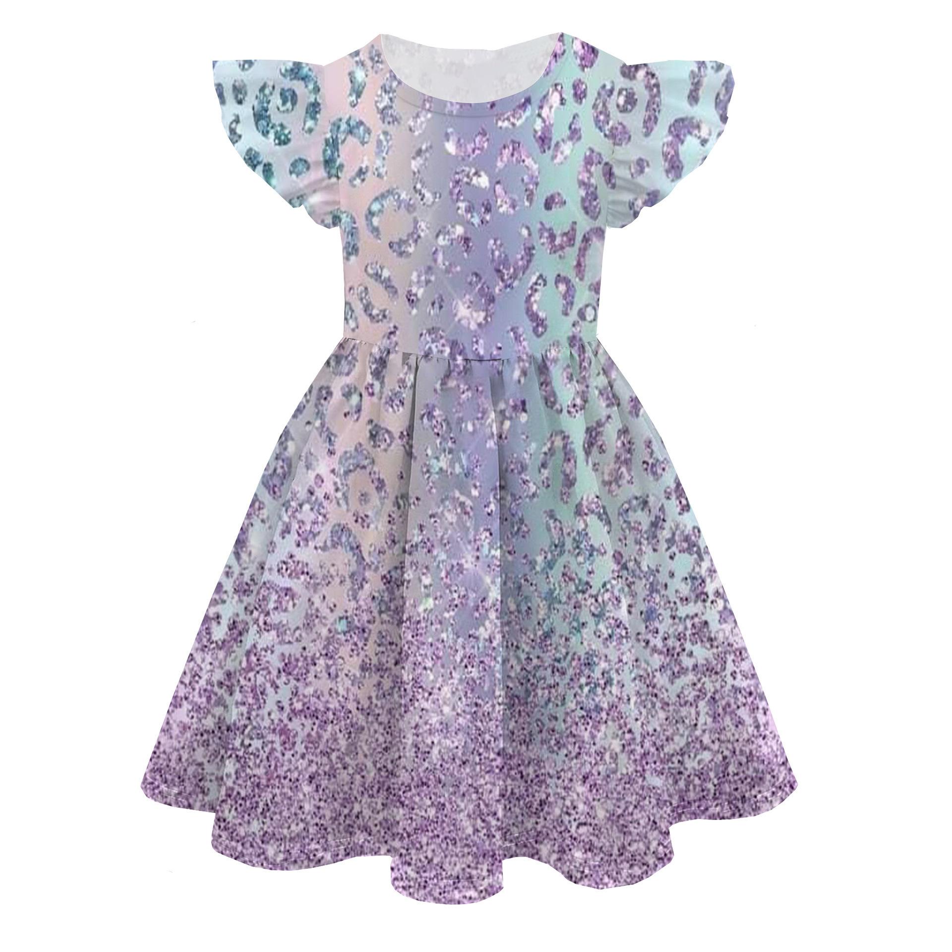 European And American Feifei Sleeve Princess Dress Color Peripheral 3D Digital Printing Children S Milk Silk Dress 100cm