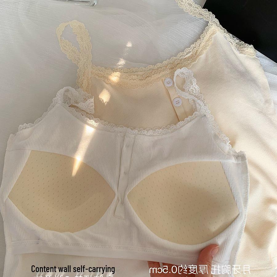Xin Bang Bang White Lace Trim Padded Camisole: Women's Summer Vest with Beautiful Back Design