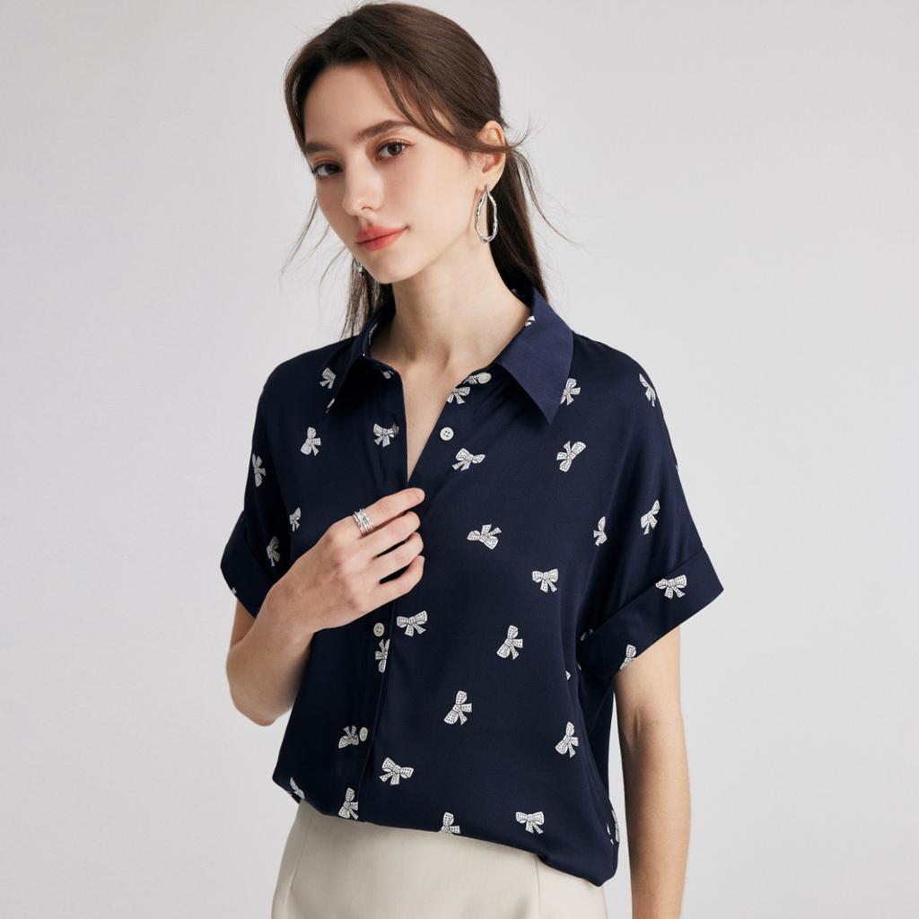 19mm twill jacquard] 26 spring collar versatile daily commuting comfortable mulberry silk shirt for women