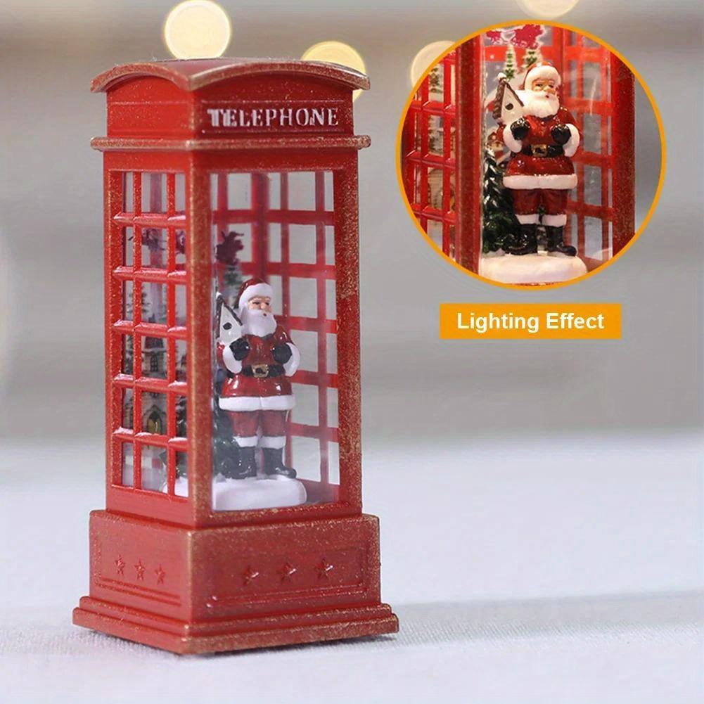 Festive Christmas Telephone Booth Decor Bright Desktop Ornaments Battery Powered Red Telephone Booth Lantern  Party Prop for Home Bedroom