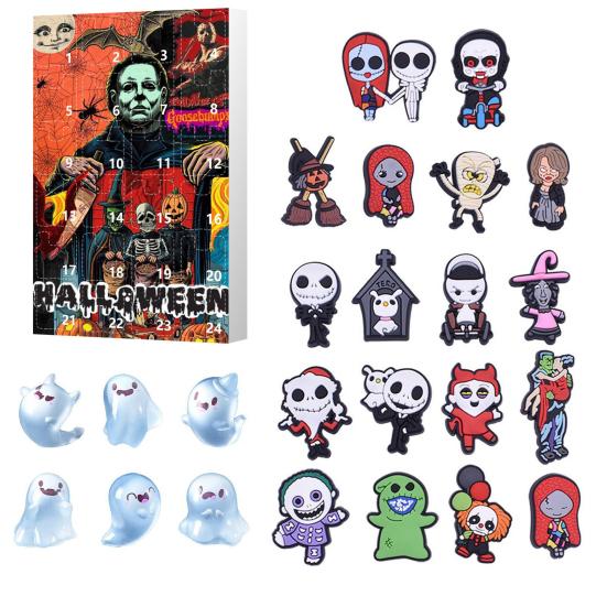 Halloween Adventskalender 24 Mini Harz Gruselige Puppe Halloween Countdown Kalender Sammelfiguren Horrorfilm für Kinder